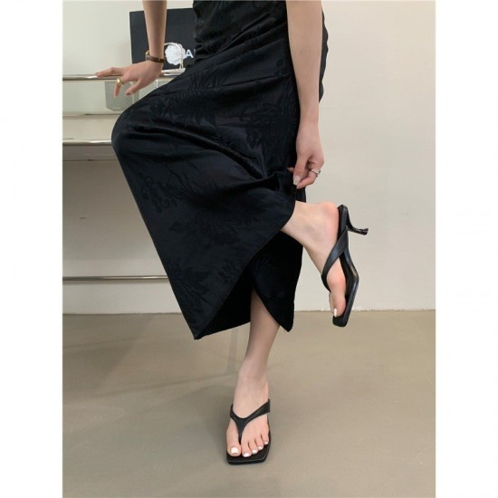 Petite women's long boots, large-tube elastic boots, slimming and height-enhancing thick-soled, length-enhancing boots. Women's slim-fitting boots; Chinese retro square-toe block-heeled shallow-cut new Chinese-style closed-toe sandals, new summer styles w