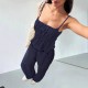 Suspender pleated waisted, slimming dark blue retro wide-leg pants, two-piece suit for women, casual straight pants, versatile set.