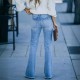 2025 Fall/Winter New European and American Cross-Border Elegant Commuter Stretch Denim Solid Color Bootcut High-Waisted Women's Jeans