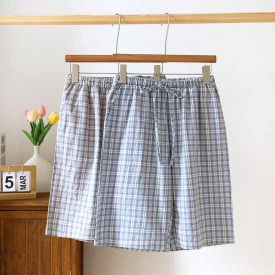 Summer women's cropped pajama pants, pure cotton gauze, striped, thin, wide. Wholesale soft cotton lounge pants for outdoor wear