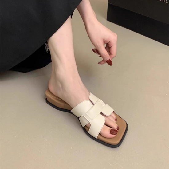Women's wedge-heeled thick-soled slippers (Summer outdoor wear, 2025 new style, vacation style, flip-flops, French-style square-toed sandals)