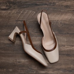 Color-blocked retro chic! Square-toed suede single-strap wedge slippers for women, Korean-style summer open-toe high-heeled sandals.