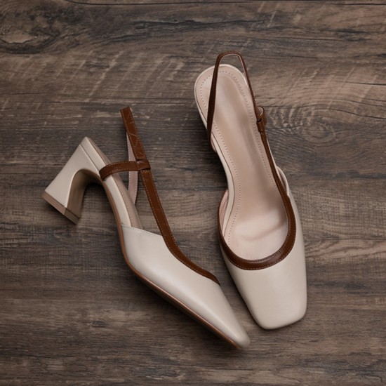 Color-blocked retro chic! Square-toed suede single-strap wedge slippers for women, Korean-style summer open-toe high-heeled sandals.