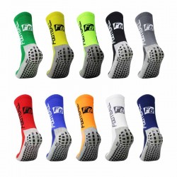 Soccer socks, rubberized non-slip soccer socks, terry-soled non-slip rubberized soccer socks, outdoor sports socks, cycling socks.