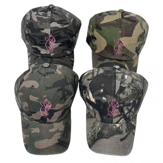 New American rose red bear embroidered camouflage baseball caps, trendy outdoor sun hats.