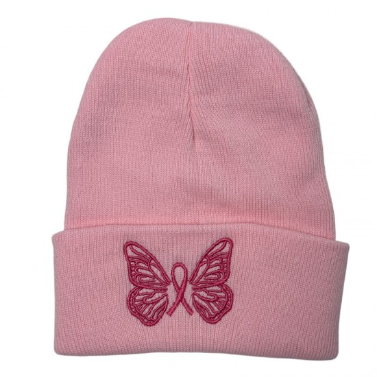 New cross-border men's and women's autumn and winter trendy pink knitted hats with cute butterfly embroidery, warm pullovers for students. New cross-border men's and women's autumn and winter trendy pink knitted hats with cute butterfly embroidery, warm pullovers for students.