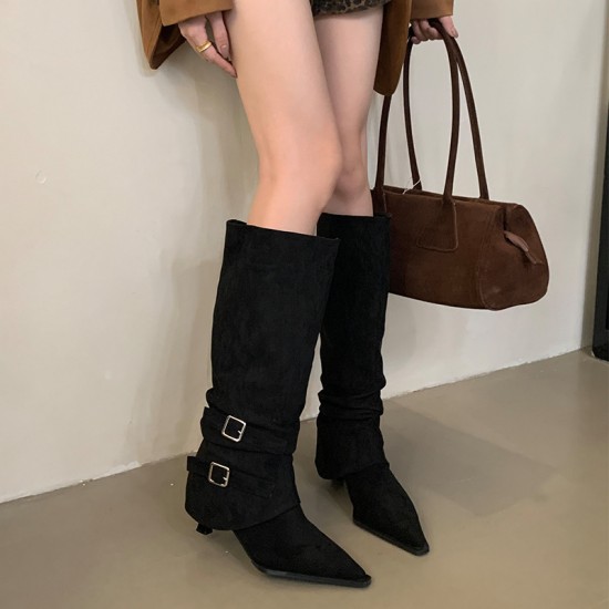 Women's suede pointed-toe pleated boots (Autumn/Winter 2025 new style, detachable, reversible, stiletto boots) Women's suede pointed-toe pleated boots (Autumn/Winter 2025 new style, detachable, reversible, stiletto boots)