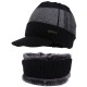 New copper label hat and scarf set, two-piece men's knitted hat, scarf with added fleece, autumn and winter warm wool hat.