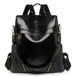 Cross-border trendy contrasting PU leather casual women's backpack, new large-capacity dual-use, fashionable travel backpack.