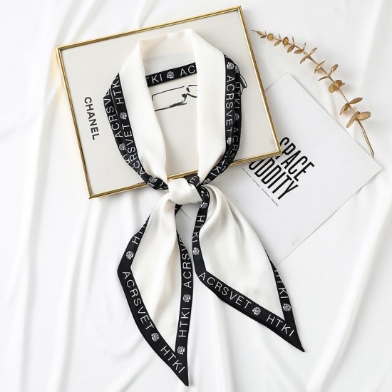 2025 spring and summer long silk scarf, luxury retro ribbon, lettered bag, polka dot neck scarf for women Small square scarf