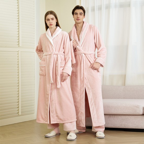 320g thickened, extra-long, comfortable cotton fleece nightgown for men and women, European sizes, simple, plush, plush bathrobe.
