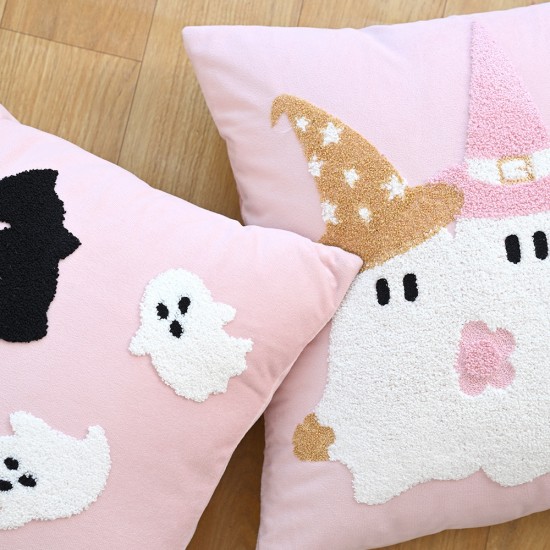Cross-border Nordic ins hot-selling Halloween cute ghost embroidered lace cushion cover, home sofa decoration Cross-border Nordic ins hot-selling Halloween cute ghost embroidered lace cushion cover, home sofa decoration