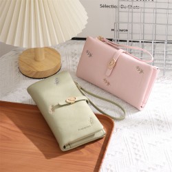 New cross-border women's wallet, long, fashionable, leaf embroidered, multifunctional, large-capacity clutch, PU wallet, wholesale.