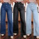 European and American Cross-Border Amazon Spring 2025 New Dark Blue High-Waisted Wide-Leg Jeans for Women, Fashionable Retro Straight-Leg Pants