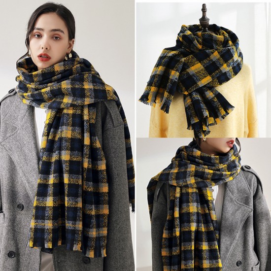 Fashionable plaid scarf for women, 2025 new autumn and winter Korean style sweet imitation cashmere scarf, wholesale, thickened and warm shawl