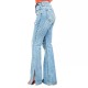 Factory direct sales of 2025 new cross-border European and American women's jeans, high-waisted, ripped, slightly flared, slit pants