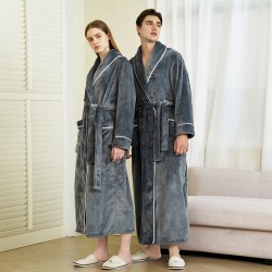 Classic European and American, simple, extra-long flannel robe for men. Autumn and Winter Thickened Plus-Sized Coral Fleece Bathrobes for Women