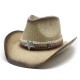 2024 Ethnic Style Horseback Riding Men's and Women's Retro Tibetan Rolled-Brimmed Western Cowboy Straw Hats with Sun Protection and Sun Visor