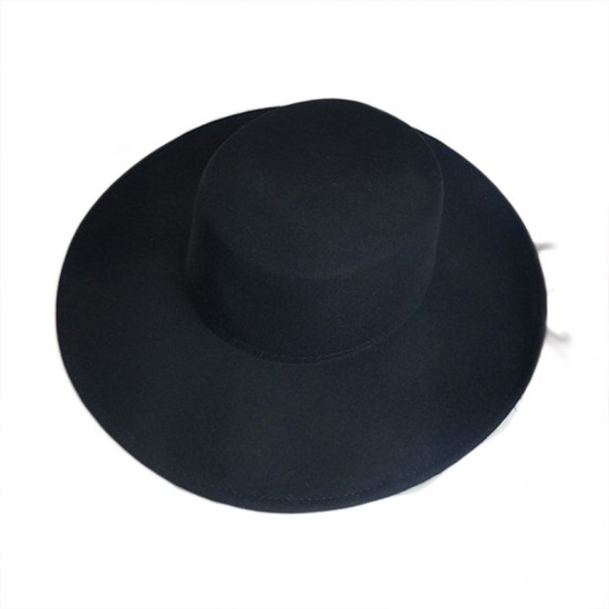 Autumn and winter new cross-border thickened men's and women's hats with 10cm brim, woolen felt flat top hats with wide brims.
