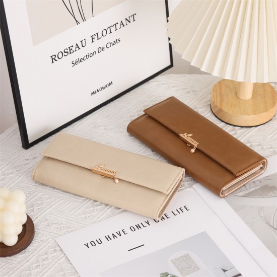 New cross-border women's wallet, long, Japanese and Korean style, fresh, solid color, PU leaf pendant, large-capacity clutch, wholesale.
