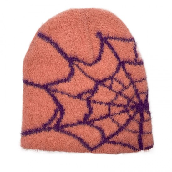 European and American Faux Mink Fur spiderweb jacquard knitted hat, trendy pullover, stylish and casual unisex hat.