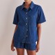 Casual style 2025 summer new cross-border foreign trade washed retro solid color short-sleeved shirt and shorts denim suit for women