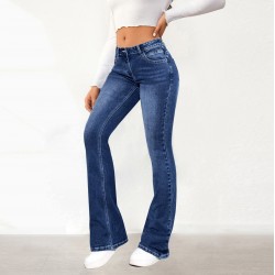 Factory Direct 2025 European and American Cross-Border Elegant Commuter Jeans for Women, Washed, Slimming, Flared Pants