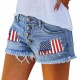 2025 trendy European and American buttoned printed patch denim shorts for women, cross-border trade ripped tassel hot pants wholesale.