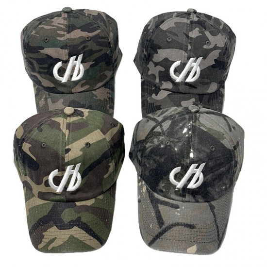 New American distressed lettered embroidered large logo camouflage baseball caps, outdoor casual sun protection caps.