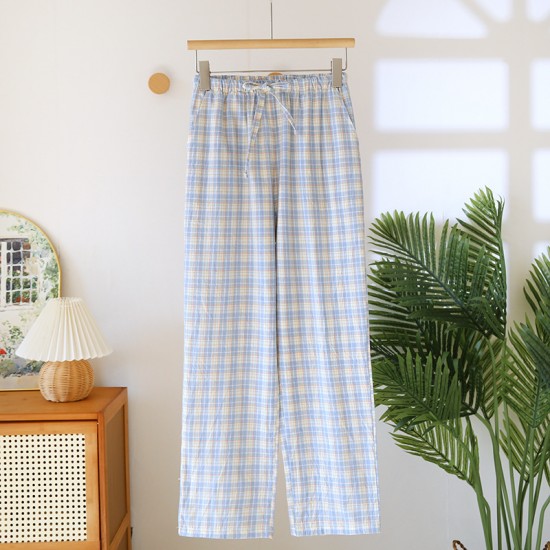 Women's padded pajamas, pure cotton double-layer gauze thin long sleeves, Japanese-style bra-free spring and summer loungewear two-piece set.