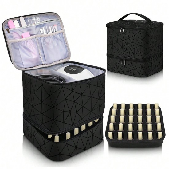 Best-selling cross-border double-layer Heightened cosmetic bag with storage, large capacity, portable toiletries, cosmetic bag, nail polish storage bag