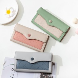 Factory wholesale women's long wallet, 2022 new Japanese and Korean soft PU leather, stylish, simple, buckle, clutch, tri-fold bag