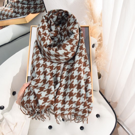 Autumn and winter Japanese couples' high-end imitation cashmere houndstooth scarf, stylish and warm, wholesale.