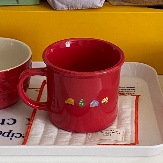 Mangmang's homemade spring cartoon outing puppy mug, ceramic water cup, cute green coffee cup gift with a swoosh.