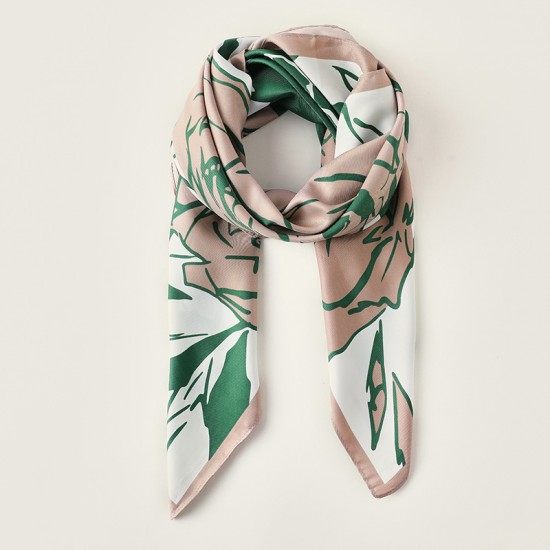 2025 Spring new imitation silk scarf for women, floral print decorative scarf, Korean style large square scarf, bag, silk scarf wholesale