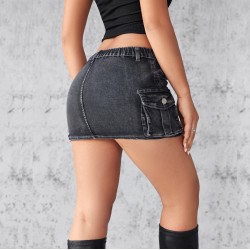 European and American cross-border 2025 new denim skirt for women, summer retro, stretch, slim-fit, workwear, pocket shorts.