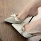 2023 new style summer bow-knot satin high heels for women, sexy rhinestone lettering, stiletto heel, open-toe pink slip-on sandals Color