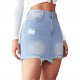 European and American Cross-border 2025 Summer New Slim-Fit Ripped Denim Skirt for Women Light-Color Washed Raw-Edge A-Line Skirt
