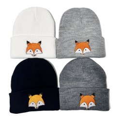 New European and American autumn and winter children's woolen hats, cartoon girls' knitted pullovers. Baby's rolled-brimmed earmuffs and warm hat