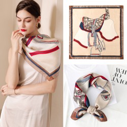 Silk scarves for summer 2025, new plaid saddle print, double-sided, 70s small silk square scarves, wholesale, retro, tied, and ribbon-like