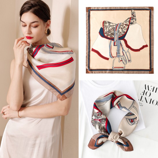 Silk scarves for summer 2025, new plaid saddle print, double-sided, 70s small silk square scarves, wholesale, retro, tied, and ribbon-like