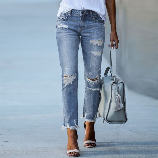 Factory direct sales: 2025 new washed ripped tassel women's jeans, European and American slim-fit stretch skinny jeans, wholesale Factory direct sales: 2025 new washed ripped tassel women's jeans, European and American slim-fit stretch skinny jeans, wholesale