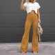 Factory Direct Cross-Border European and American 2025 Spring and Autumn Women's Solid Color Mid-Rise Slim Flared Corduroy Casual Pants