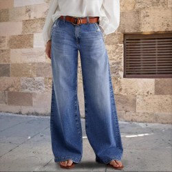 20 25 Spring New European and American Cross-Border Retro Wide-Leg Jeans for Women, Embroidered Stretch Straight-Leg Casual Pants