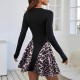 2025 new cross-border European and American women's short skirt, stylish and elegant leopard print patchwork, slim-fitting, long-sleeved dress