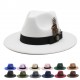 White woolen gentleman's classic British jazz feather hat with a flattering face shape, woolen felt hat for men and women