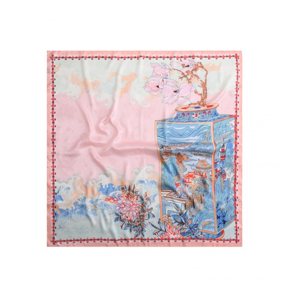 2025 new rural-style silk scarves, versatile spring and summer, elegant scarves and shawls, dual-use French simple imitation silk square scarves.