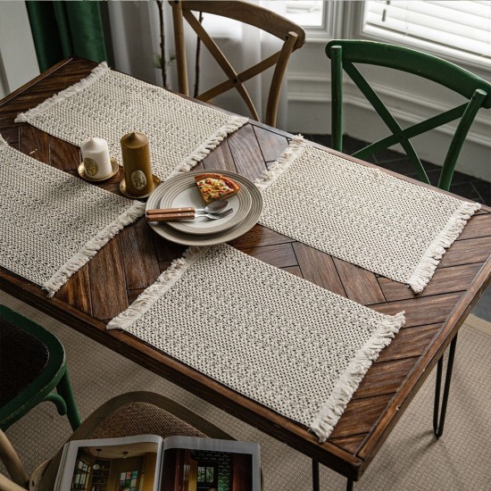Cross-border hot-selling placemats, farmhouse retro jute tassel table mats, round bowl mats, rectangular insulation mats, napkins. Cross-border hot-selling placemats, farmhouse retro jute tassel table mats, round bowl mats, rectangular insulation mats, napkins.