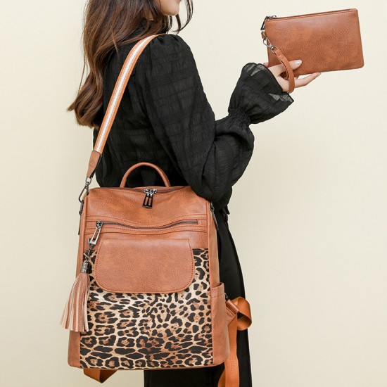 Cute new retro leopard print women's backpacks, fashionable large-capacity backpacks, wholesale