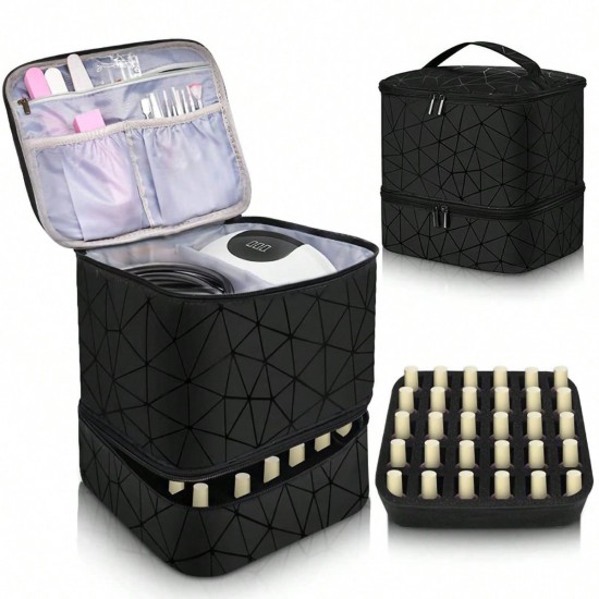 Best-selling cross-border double-layer Heightened cosmetic bag with storage, large capacity, portable toiletries, cosmetic bag, nail polish storage bag